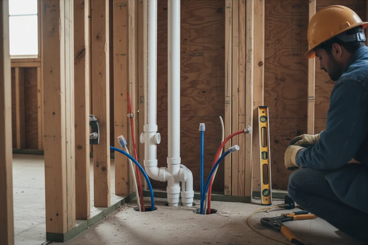 Drain and supply rough-in during Sump Pump Repair in Sewickley